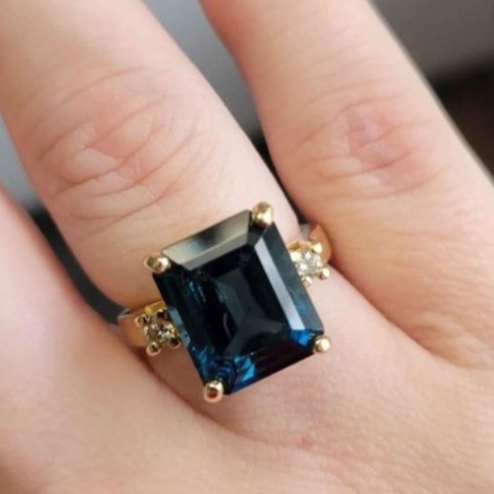 14k gold london blue topaz, diamond accents